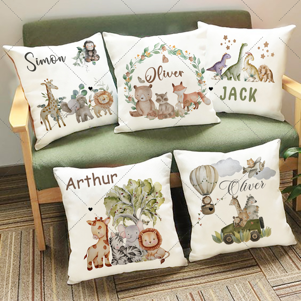 Home.Textiles Cushion - Personalised Woodland Animal Print Pillowcase Custom