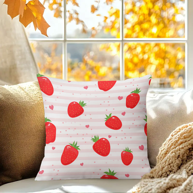 Home.Textiles Cushion - Striped Strawberries square Jacquard Pillow Cover